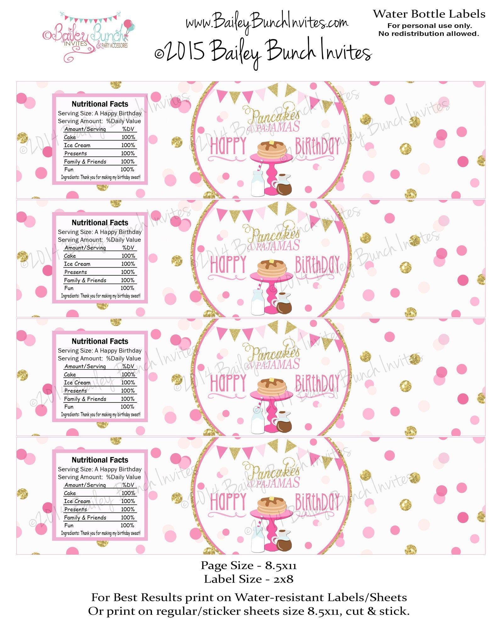 Pancakes & Pajamas Water Bottle Labels Wrappers, Favors, INSTANT DOWNL – Bailey Bunch Designs pancakes-pajamas-water-bottle-labels-wrappers-favors-instant-downl-bailey-bunch-designs
