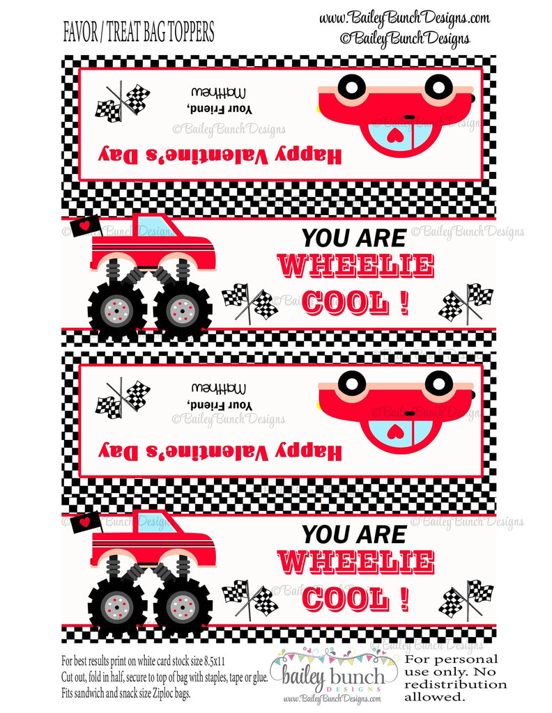 Wheelie Cool Car Treat Bag Toppers, Valentines VDAYCAR0520