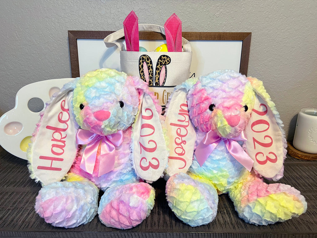 Cotton Candy Rainbow Easter Bunny & Puzzles Personalized 13inch BUNNYCC0520