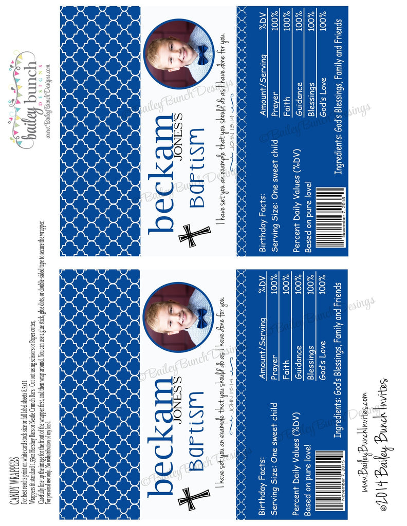 Baptism Candy Wrappers - Party Favors BAPTISMWRAP0520