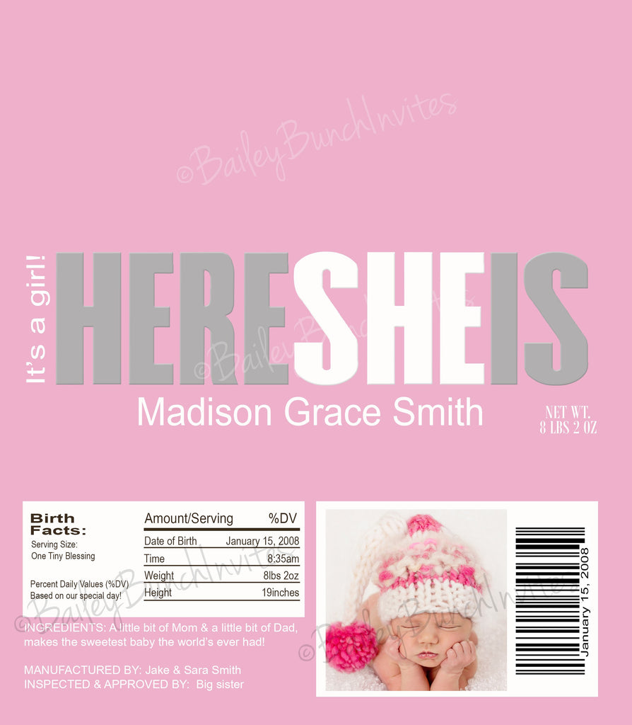 Birth Announcement Candy Wrappers - BABYWRAP0520