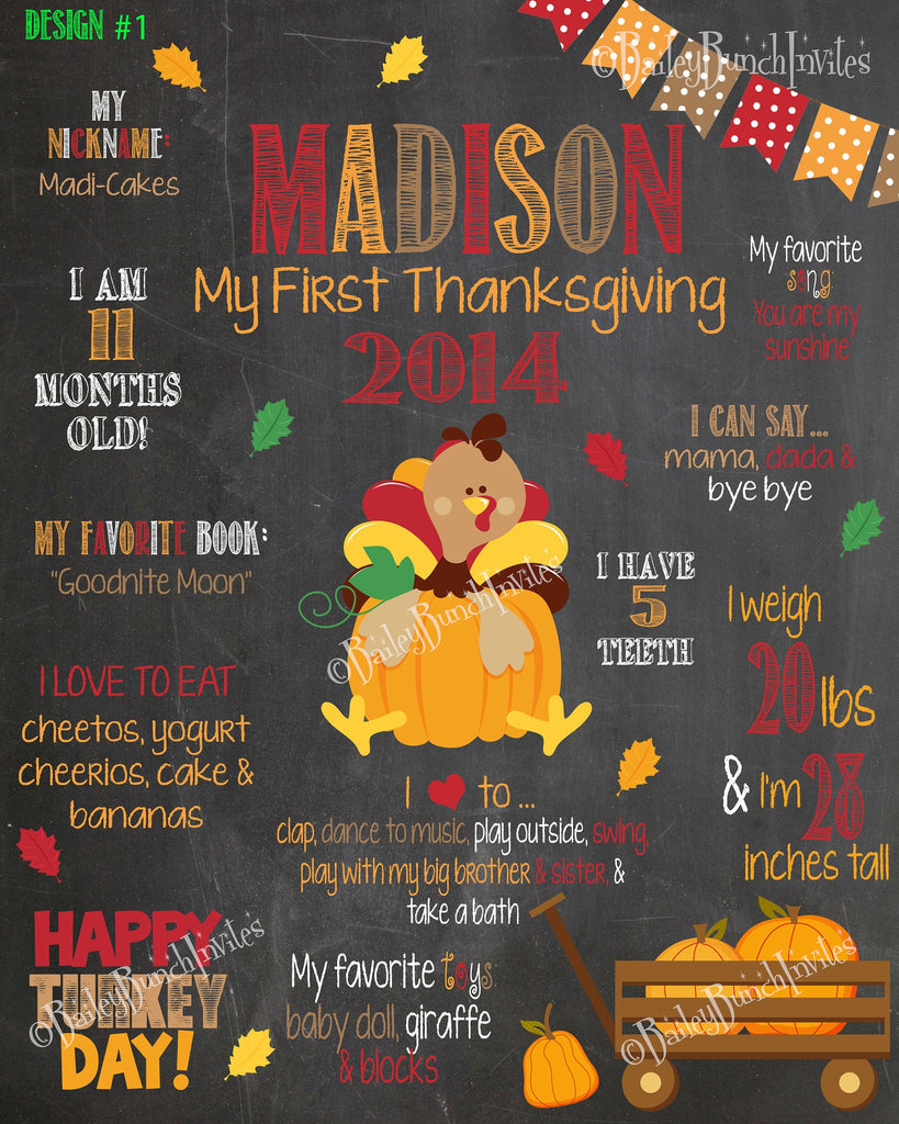 Baby's Thanksgiving Chalkboard Poster, First Thanksgiving, Chalkboard Sign 1STTHANKCHALK0520