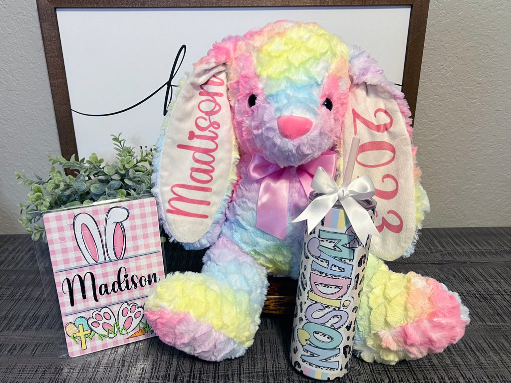 Cotton Candy Rainbow Easter Bunny & Puzzles Personalized 13inch BUNNYCC0520