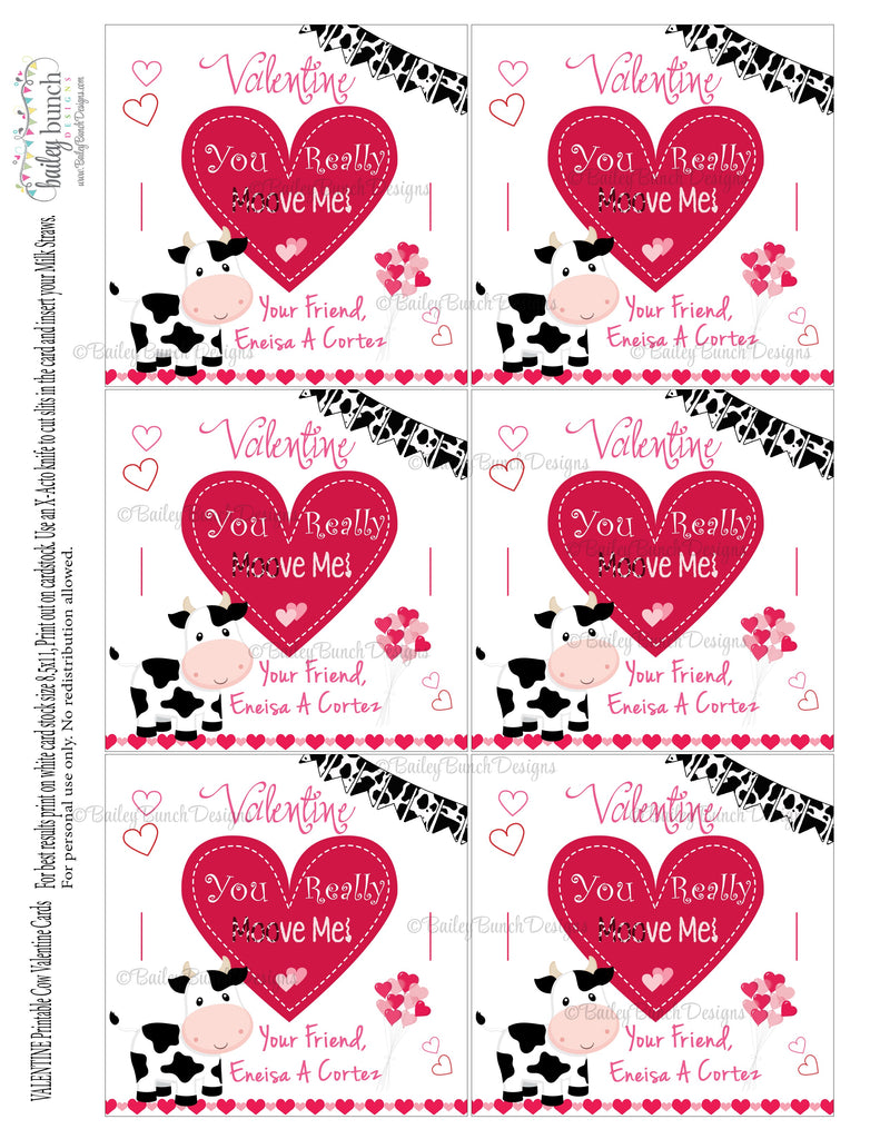 You Really "Moo"ve Me Cow Treat Bag Toppers, Valentines VDAYCOW0520