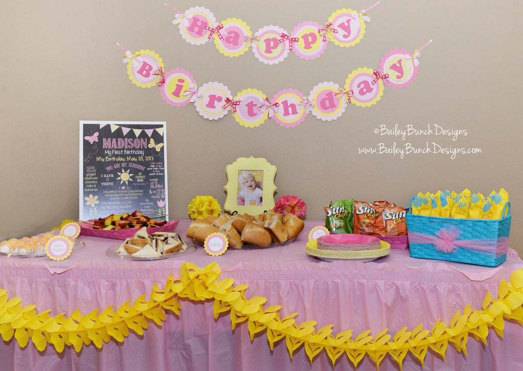 You are my Sunshine XL Happy Birthday Banner - PINK & YELLOW - INSTANT DOWNLOAD IDSUNHP0520