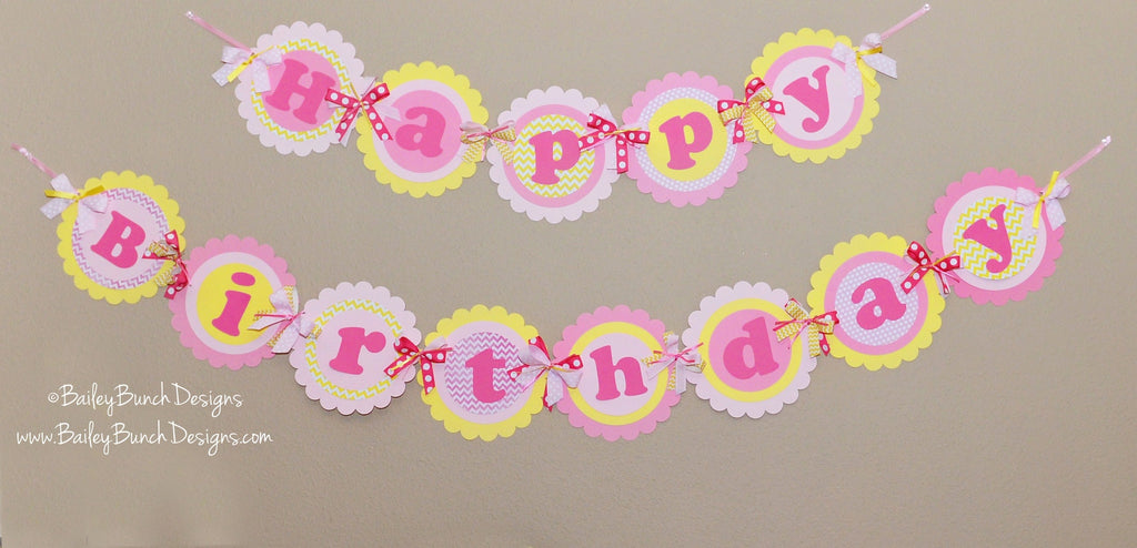 You are my Sunshine XL Happy Birthday Banner - PINK & YELLOW - INSTANT DOWNLOAD IDSUNHP0520