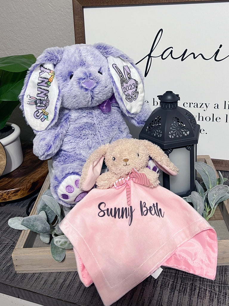 Easter Bunny Stuffed Plush Bunnies Purple Leopard Print & Puzzles Personalized 10inch BUNNYLP0520