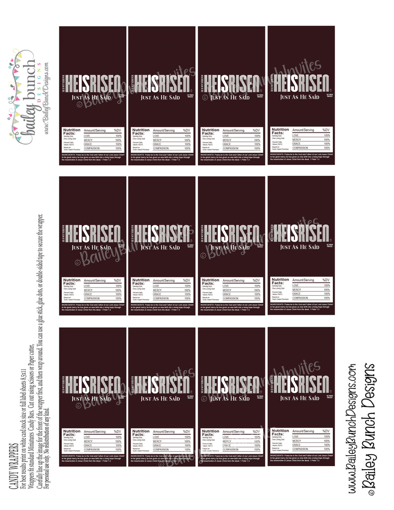 Easter He is Risen Candy Bar Wrapper IDEASTERCANDYBAR0520