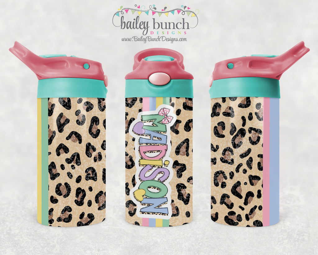 Kids Easter Pastel Leopard Name Water Bottle Tumbler TUMEKLEO0520