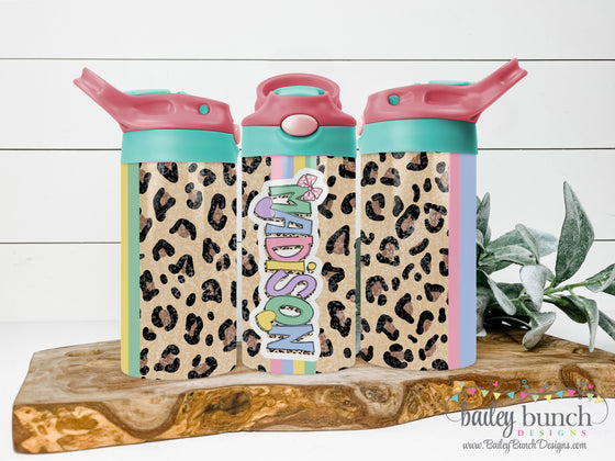Kids Easter Pastel Leopard Name Water Bottle Tumbler TUMEKLEO0520