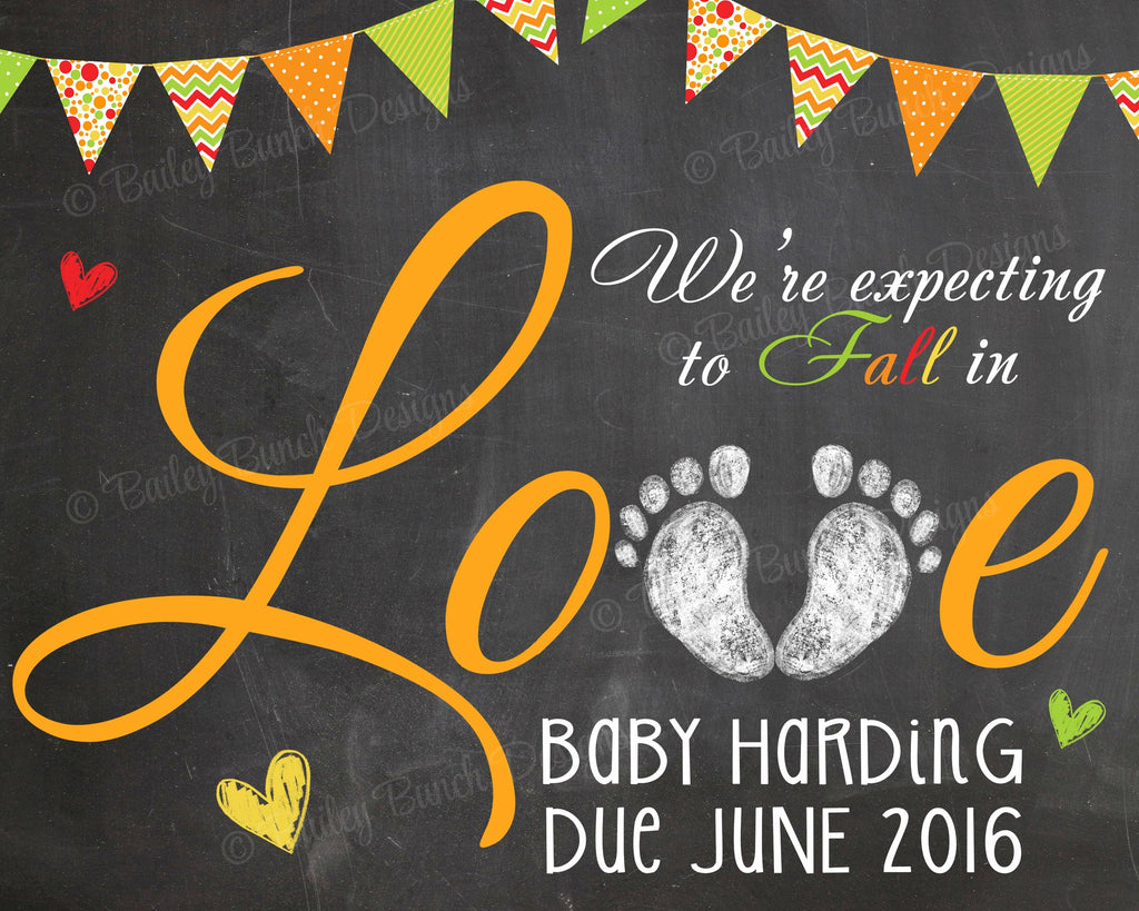 Fall in Love Pregnancy Reveal Chalkboard, Announcement, Autumn - FALLPREG0520