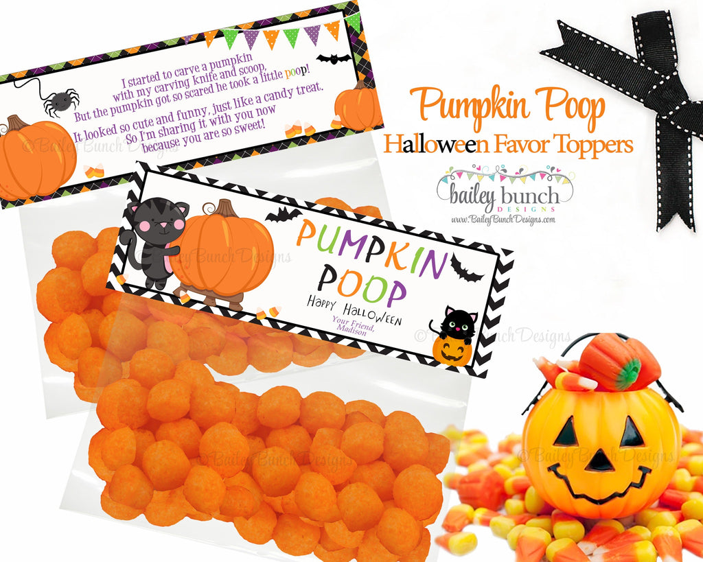 Halloween Pumpkin Poop Favor Toppers - PERSONALIZED - 2 DESIGNS!! PUMPOOFVR0520