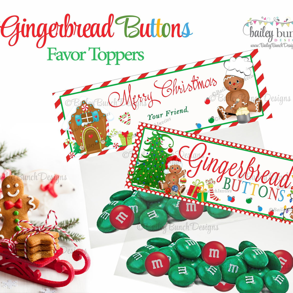 Christmas Gingerbread Buttons Treat Bags, Christmas Toppers IDGINGERBR ...