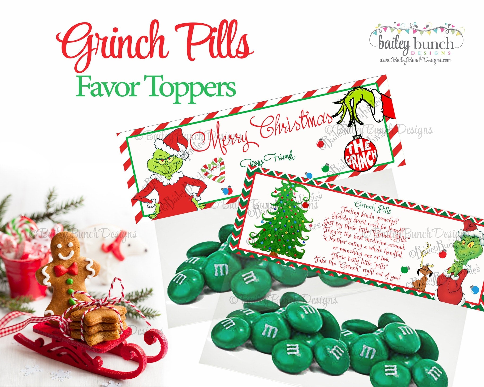 Grinch Pills Treat Bags, Christmas Toppers IDGRINCH0520 – Bailey Bunch  Designs