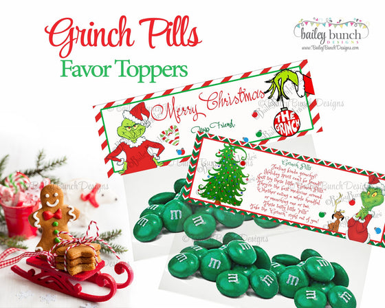Grinch Pills Treat Bags, Christmas Toppers IDGRINCH0520