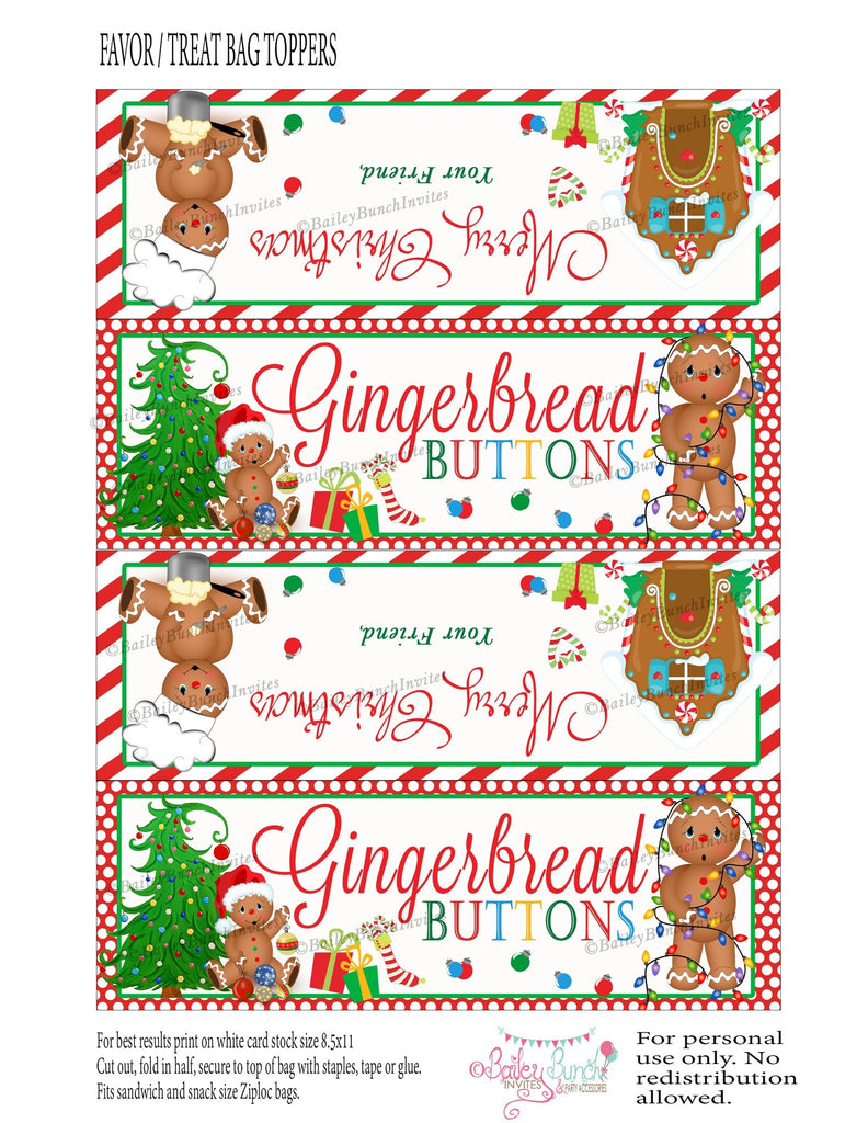 Christmas Gingerbread Buttons Treat Bags, Christmas Toppers IDGINGERBREAD0520