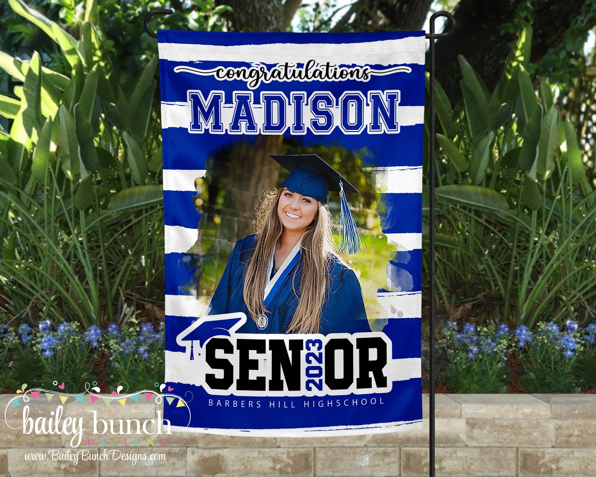 Blue Garden Stripes Bunch GFS0520 Graduate – Senior Flag Bailey - Royal Designs