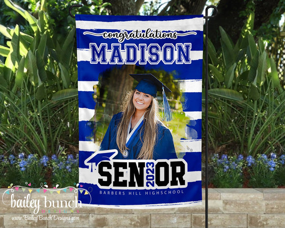 Senior Graduate Garden Flag Royal Blue Stripes - GFS0520