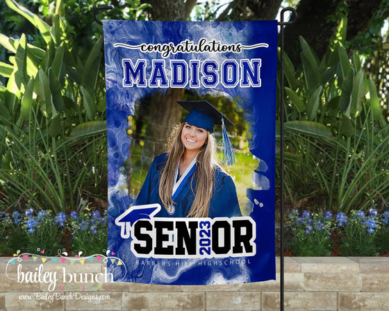 Senior Graduate Garden Flag Royal Blue Watercolor - GFW0520