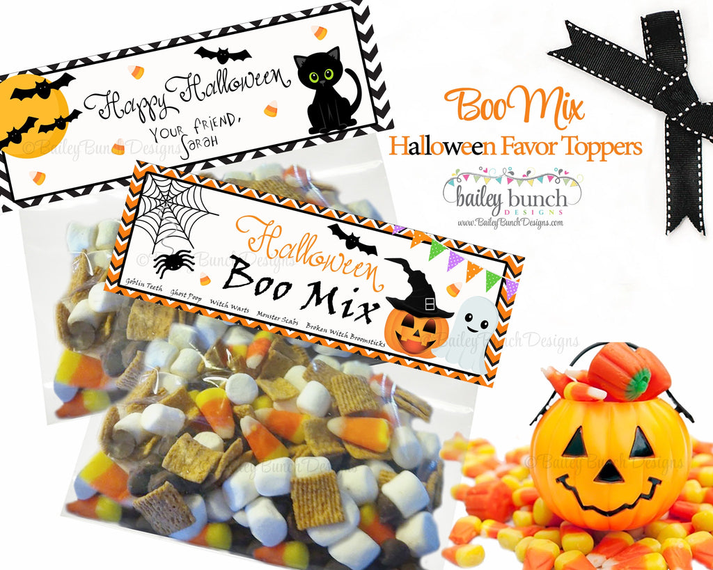 Halloween Boo Mix Favor Toppers - PERSONALIZED - 2 DESIGNS!! BOOMXFVR0520