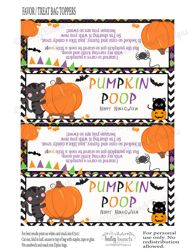 Halloween Pumpkin Poop Favor Treat Bags - 2 DESIGNS!!  INSTANT DOWNLOAD IDPUMPKINPOO0520
