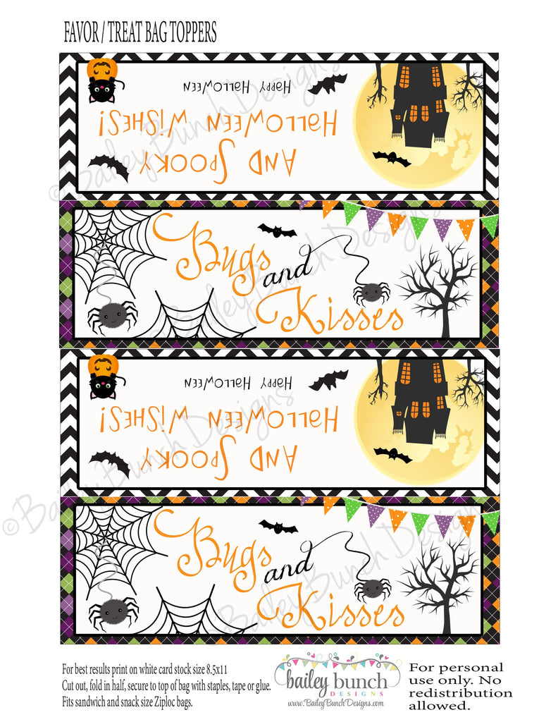 Halloween Bugs and Kisses Favor Treat Bags - 2 DESIGNS!!  INSTANT DOWNLOAD IDBUGKISS0520