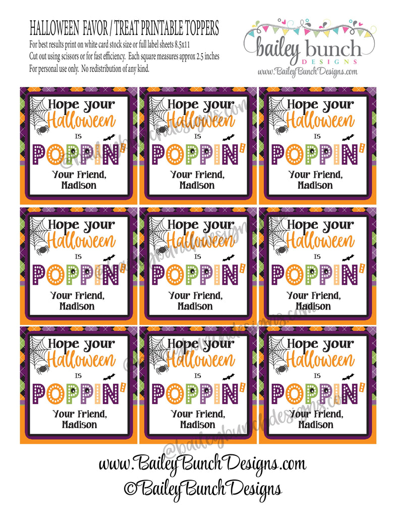 Halloween Pop It Fidget Gift Tags Squares - PERSONALIZED - POPITSFVR0520