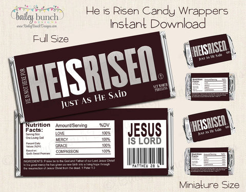Easter He is Risen Candy Bar Wrapper IDEASTERCANDYBAR0520 – Bailey ...