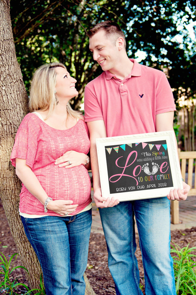 Adding more LOVE Spring Pregnancy Reveal Announcement Chalkboard Sign, SPRINGLOVECHALK0520