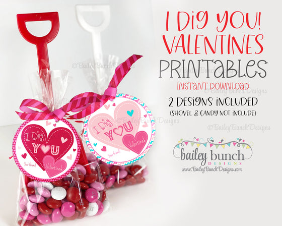 I Dig You Shovel Valentine Treat Tags, Pink, Red Valentines IDVDAYDIGPINK0520