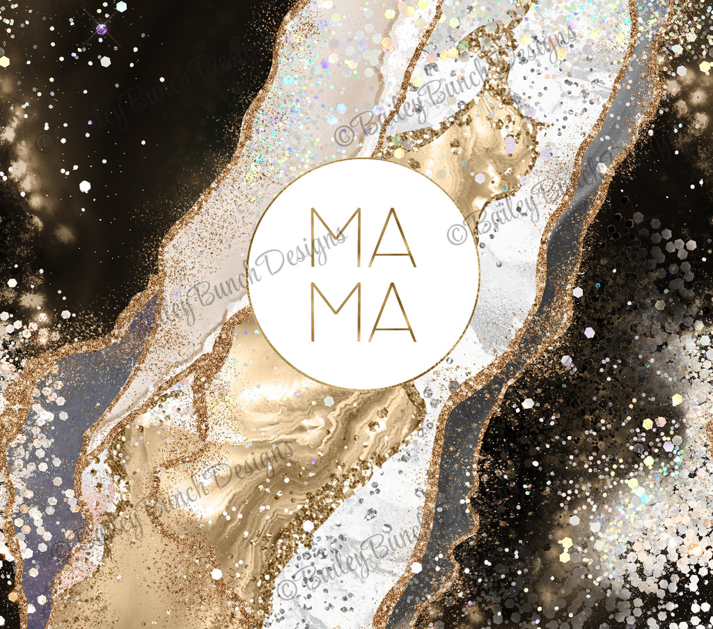 MAMA Black Gold Geodes Glitter Agate Shimmer Glitter Tumbler TUMBBG0520