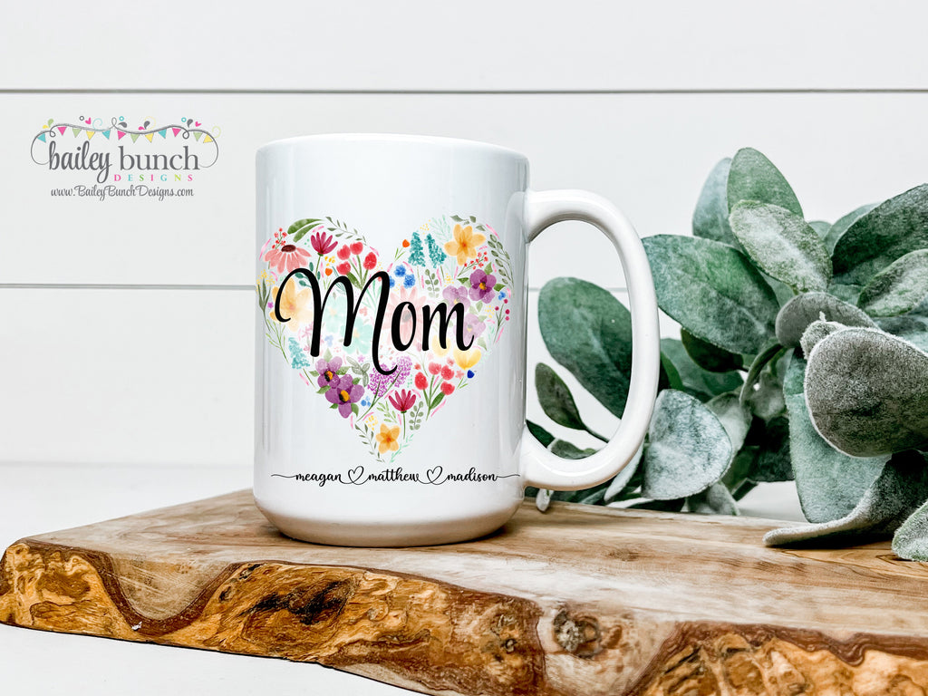 Mom Floral Heart Mug Script Mug