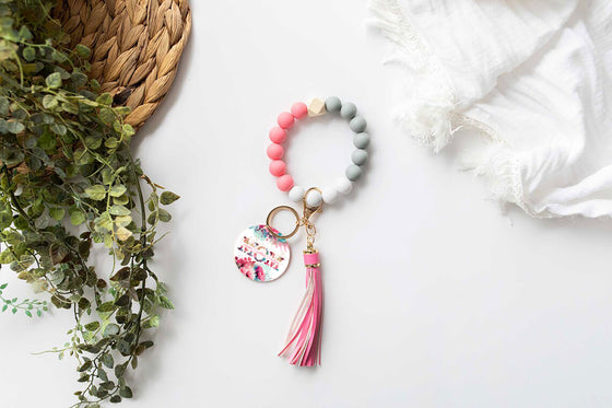 Mother's Day Floral Silicone Wristlet Keychain FWRIST0520
