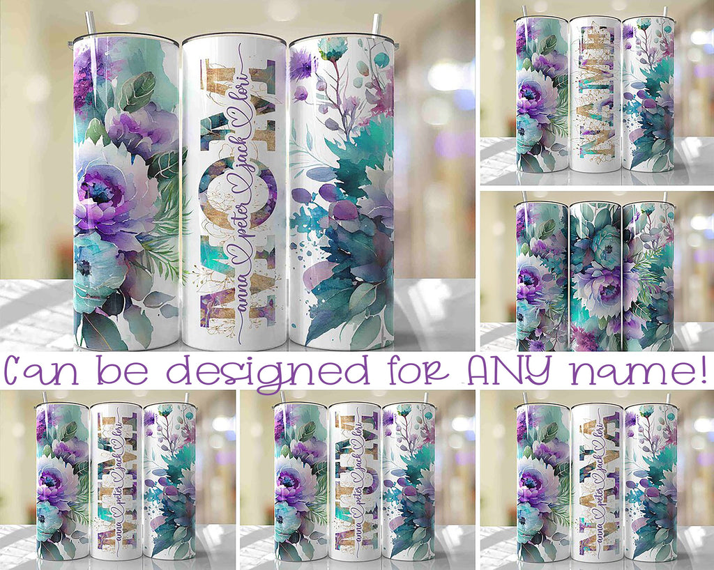 Purple & Teal Floral Name Mother's Day Shimmer Glitter Tumbler TUMBP0520