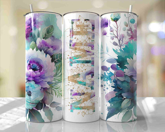 Purple & Teal Floral Name Mother's Day Shimmer Glitter Tumbler TUMBP0520