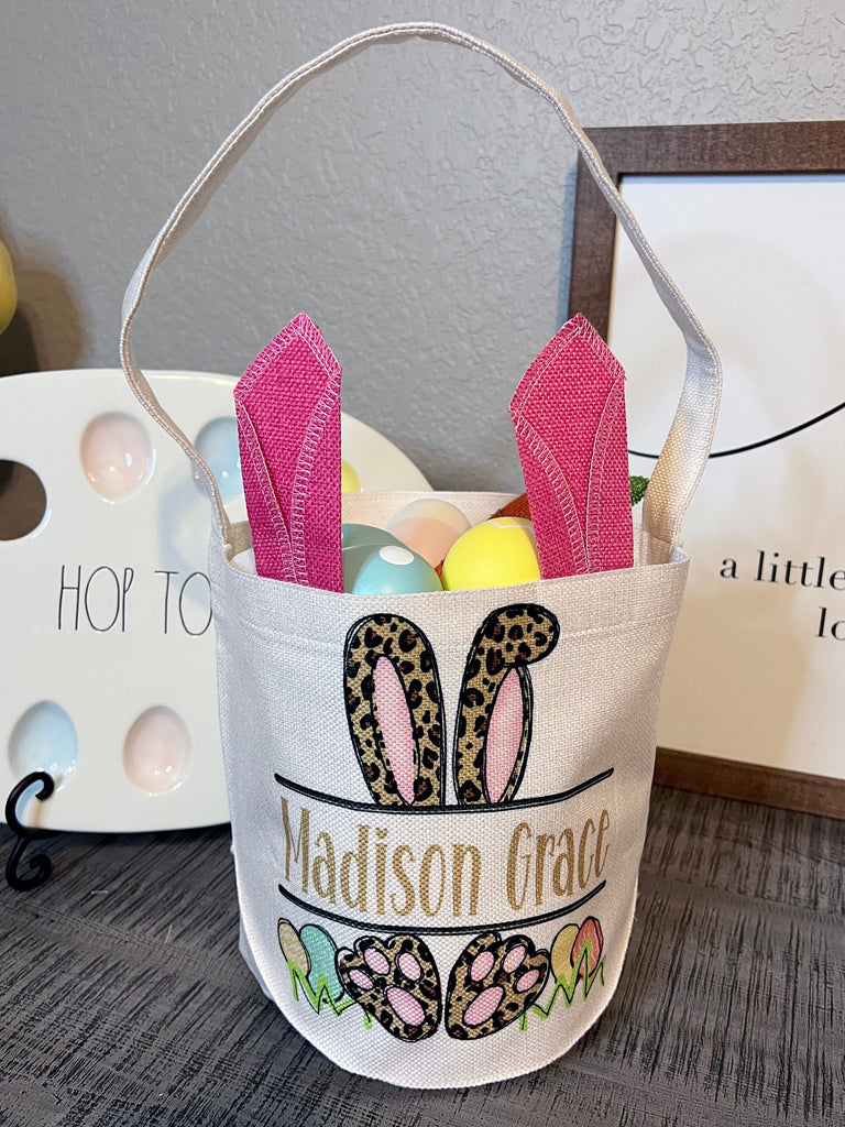 Easter Basket Bunny Ears Basket Leopard Personalized BASKETL0520