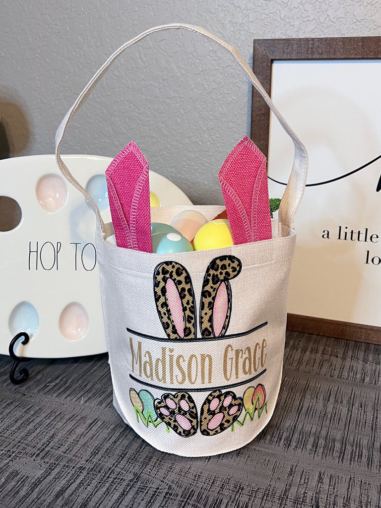 Easter Basket Bunny Ears Basket Leopard Personalized BASKETL0520