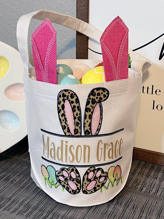 Easter Basket Bunny Ears Basket Leopard Personalized BASKETL0520