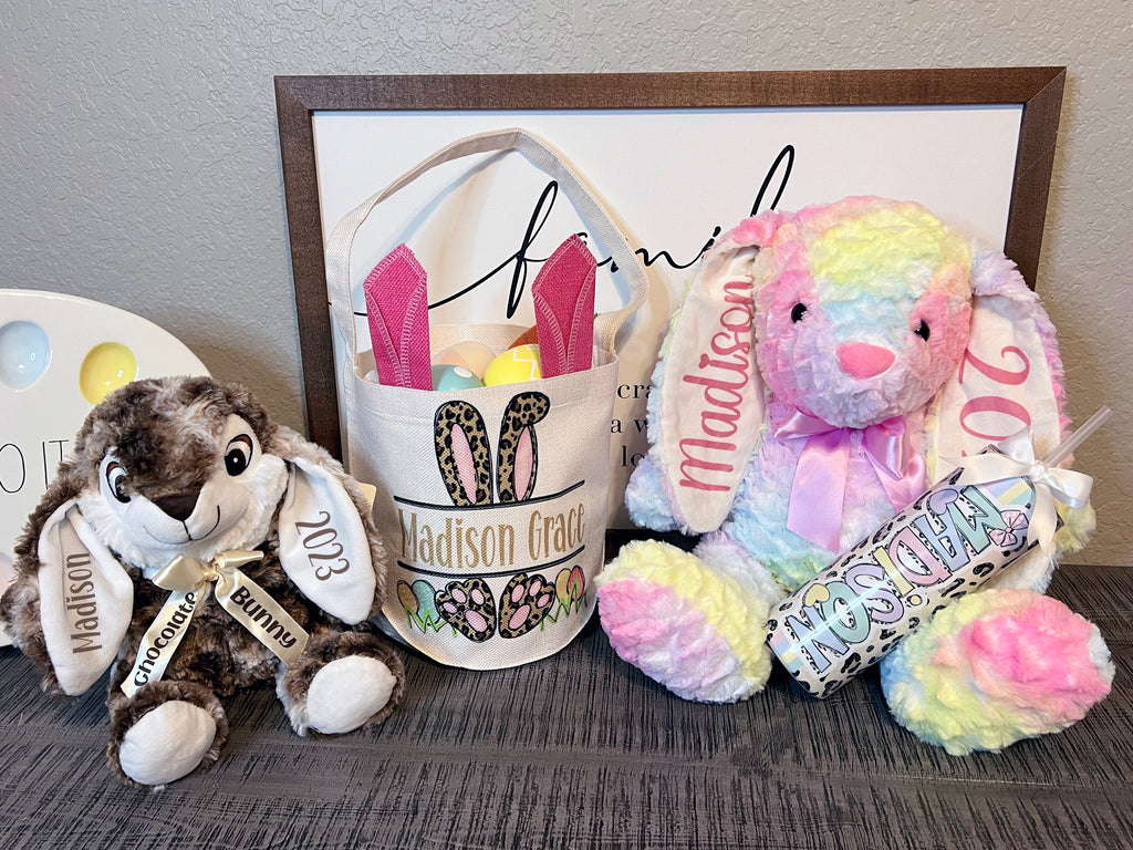 Easter Basket Bunny Ears Basket Leopard Personalized BASKETL0520