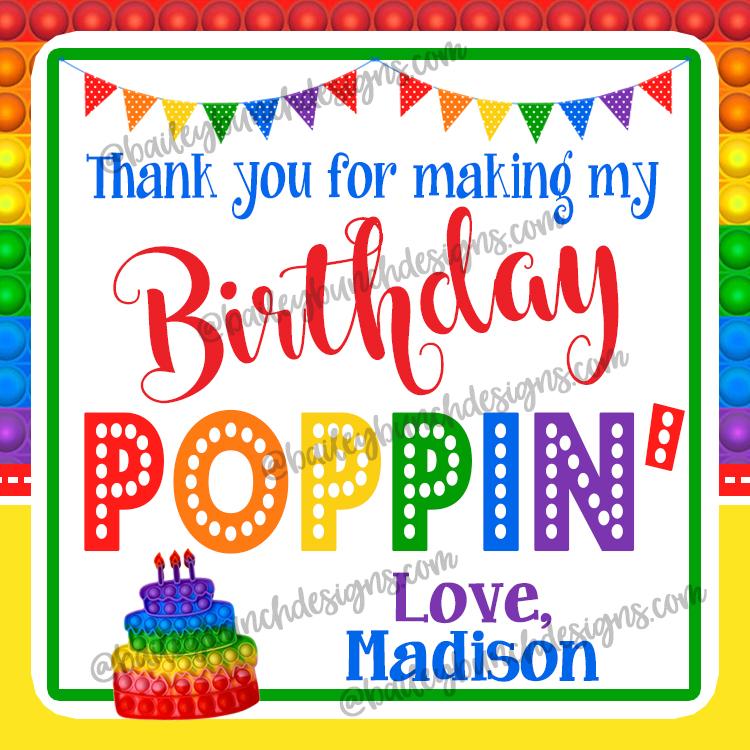 Birthday Party Pop It Fidget Gift Tags Squares - PERSONALIZED - POPITSBDAY0520