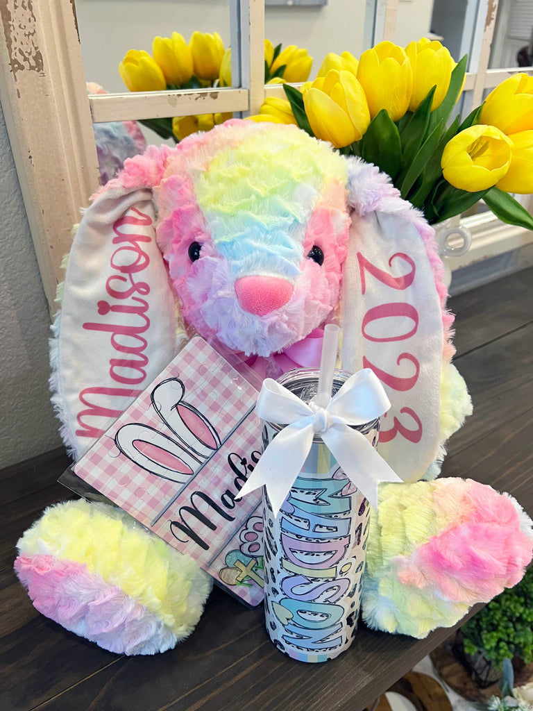 Cotton Candy Rainbow Easter Bunny & Puzzles Personalized 13inch BUNNYCC0520