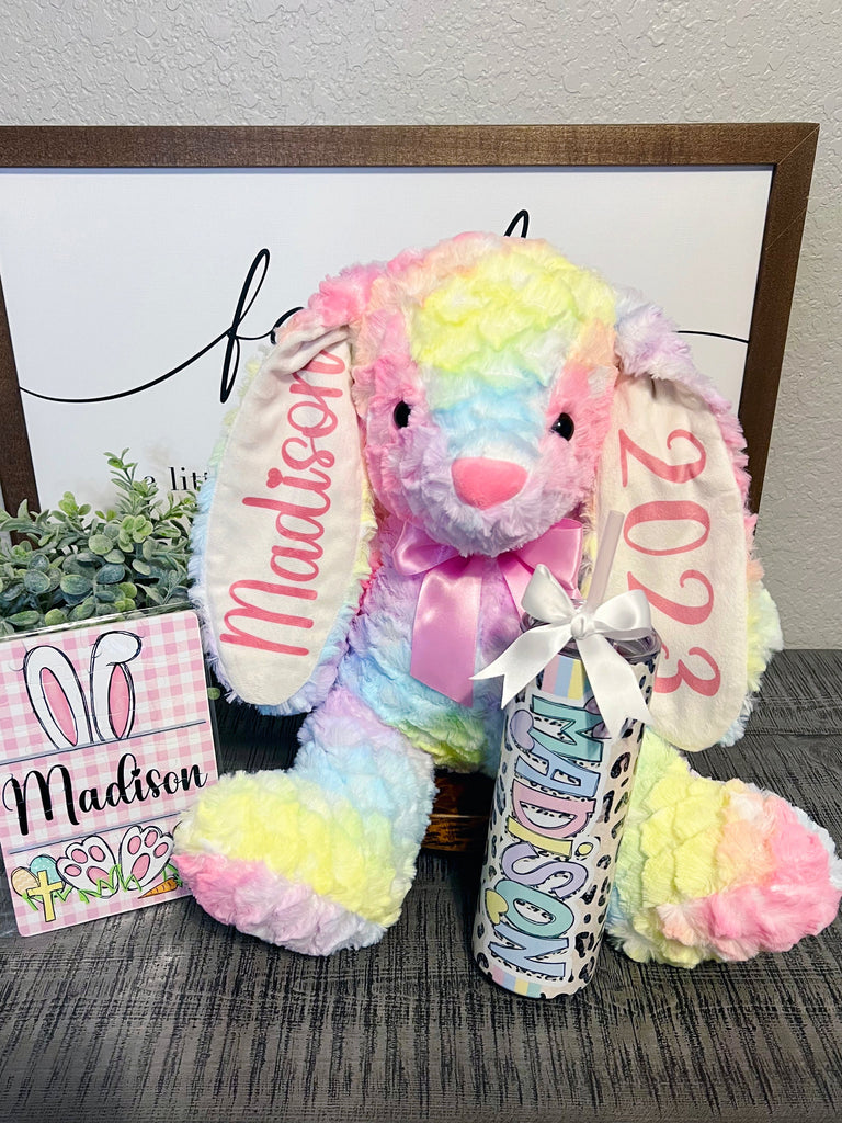 Cotton Candy Rainbow Easter Bunny & Puzzles Personalized 13inch BUNNYCC0520