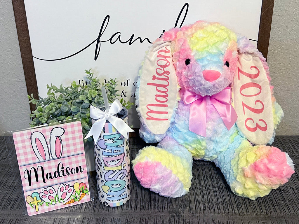 Cotton Candy Rainbow Easter Bunny & Puzzles Personalized 13inch BUNNYCC0520