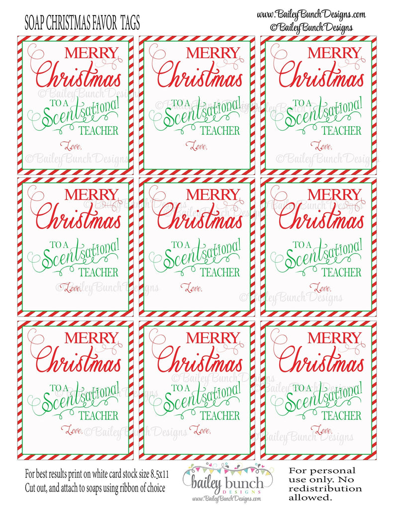Soap Gift Labels, Teacher Christmas Gift IDSOAP0520