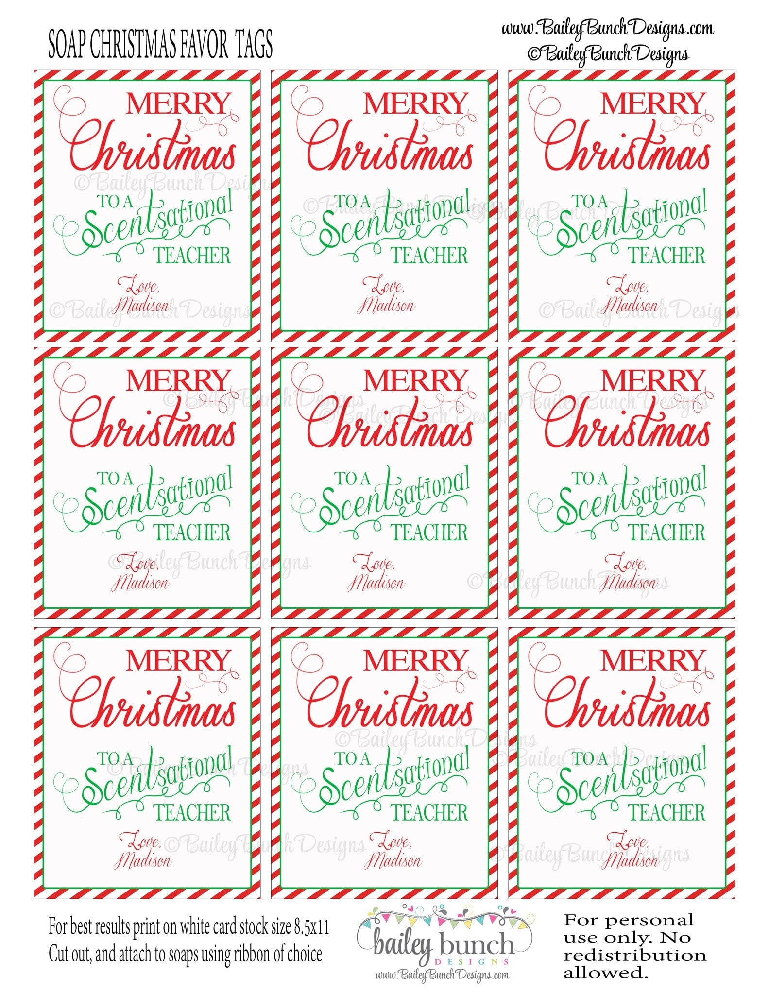 Soap Gift Labels, Teacher Christmas Gift SOAP0520 – Bailey Bunch Designs