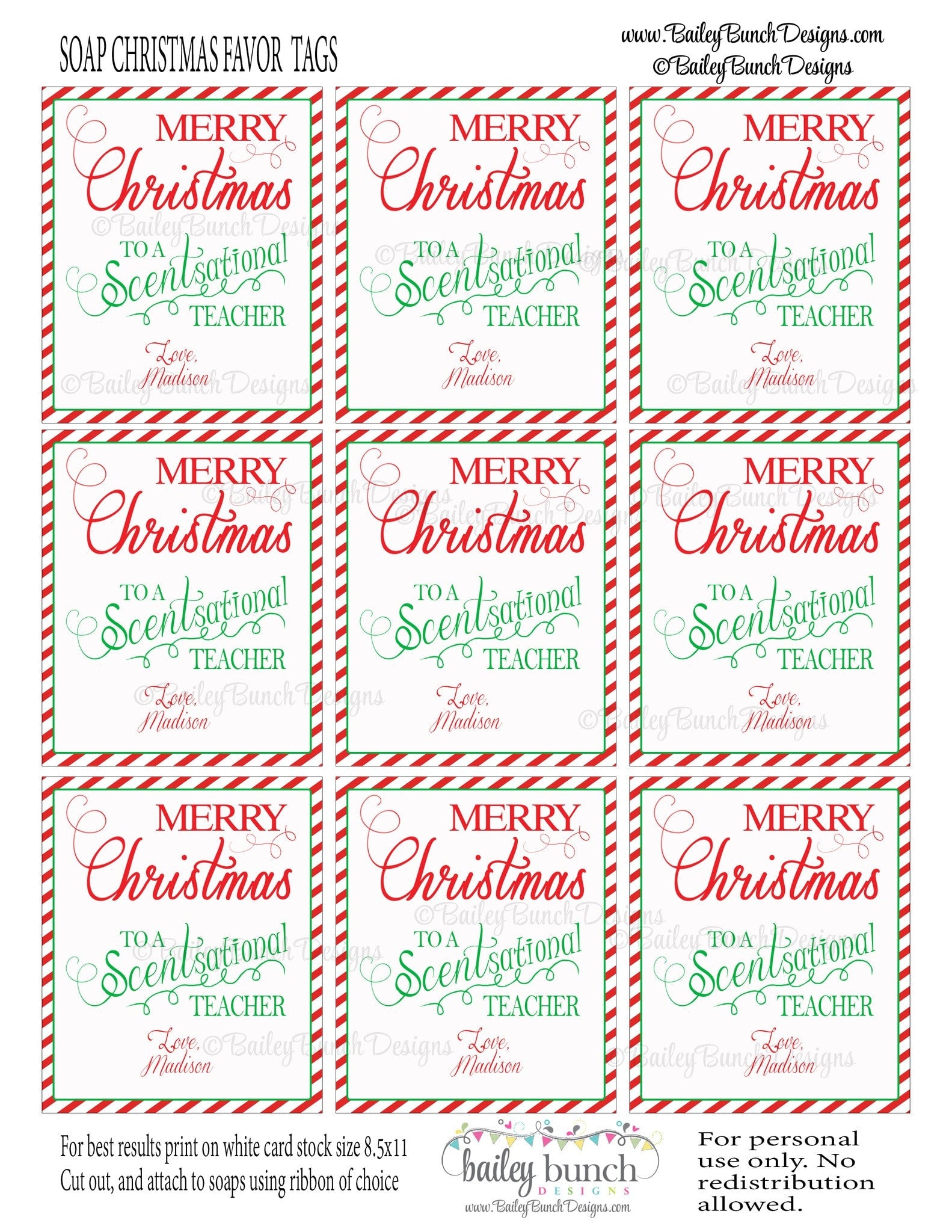 Soap Gift Labels, Teacher Christmas Gift SOAP0520 – Bailey Bunch