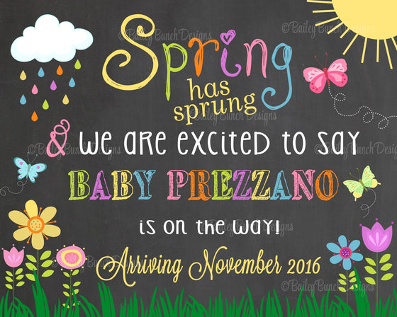 Spring Pregnancy Reveal Announcement Chalkboard Sign, Spring has spring Pregnancy SPRINGCHALK0520