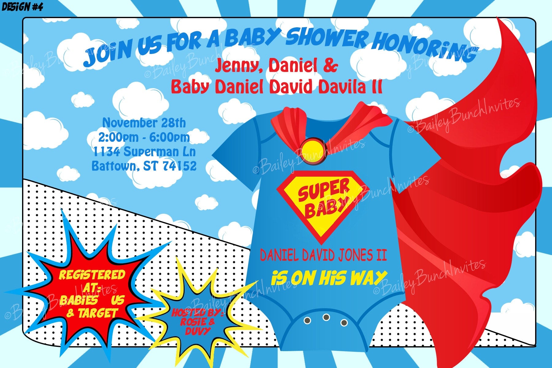 Superhero Baby Shower Invitations BABYHEROINVITE0520 – Bailey Bunch Designs superhero-baby-shower-invitations-babyheroinvite0520-bailey-bunch-designs