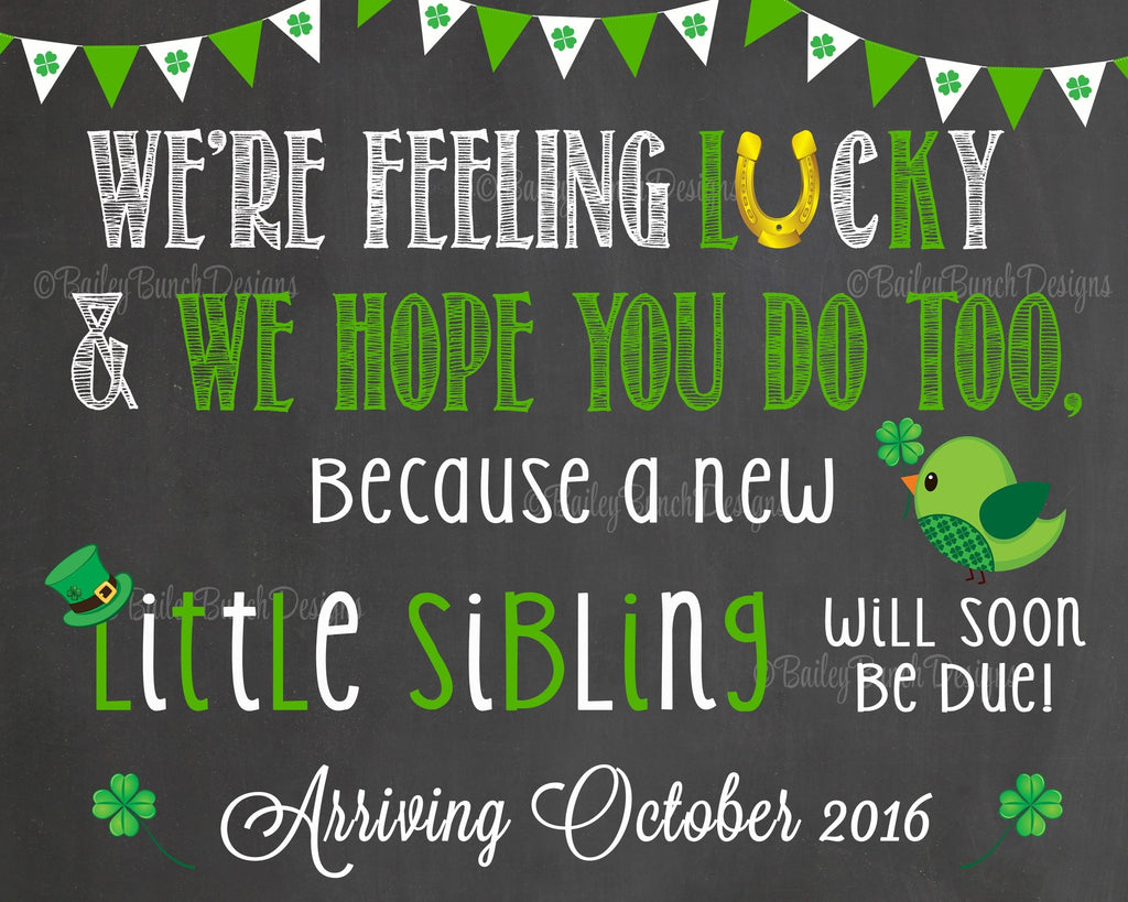 Pregnancy Reveal Announcement Big Sister Big Brother, Chalkboard Sign, St. Patrick's Day Pregnancy STCHALK0520