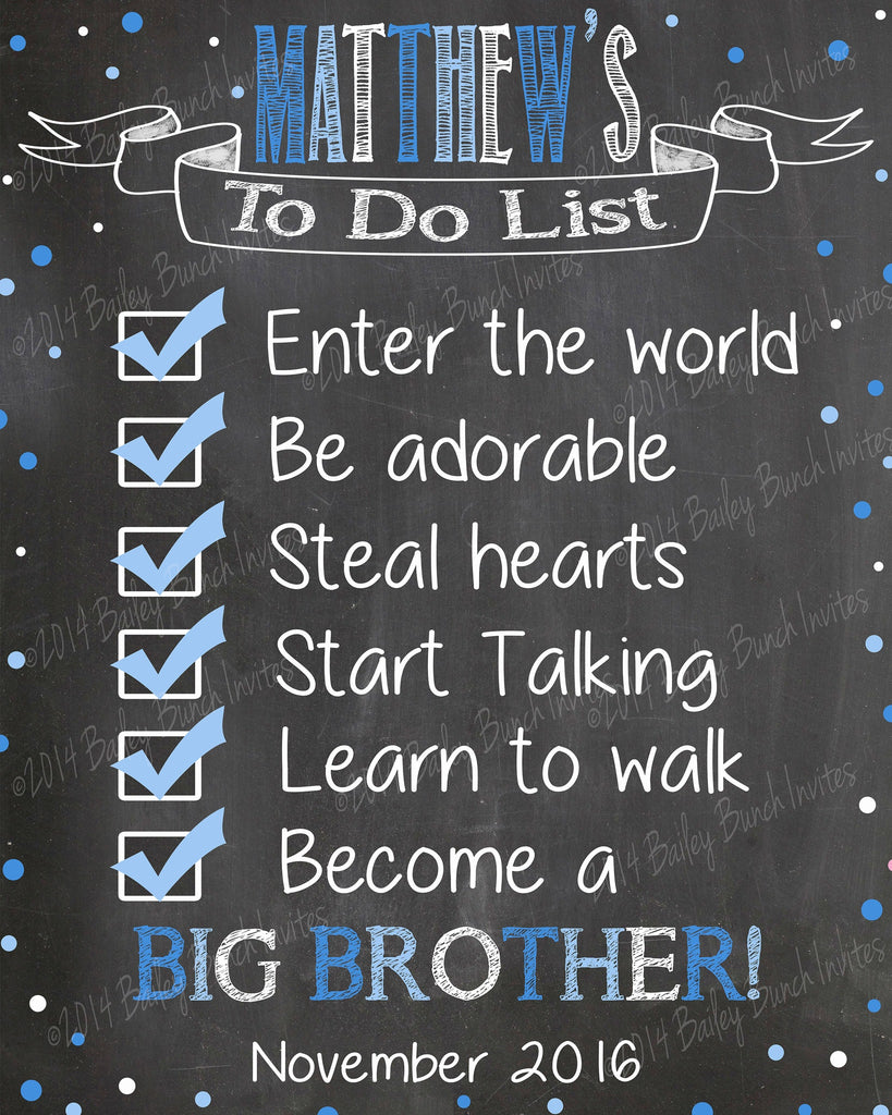 Pregnancy Reveal Announcement Chalkboard Sign, Big Sister, Big Brother to do list TODOLIST0520